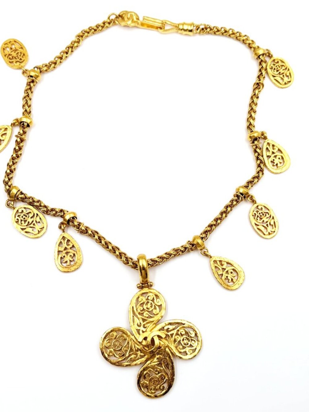 Chanel Vintage Gold Plated CC Filigree Paisley Necklace